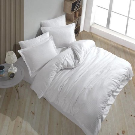 Eco Lounge Çift Kişilik Çizgili Nevresim Takımı Beyaz