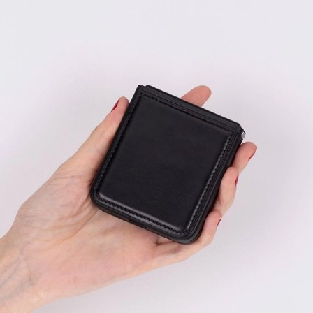 Samsung Galaxy Z Flip6 Uyumlu, Hakiki Deri, El Yapımı Arka Kapak Parlak Siyah