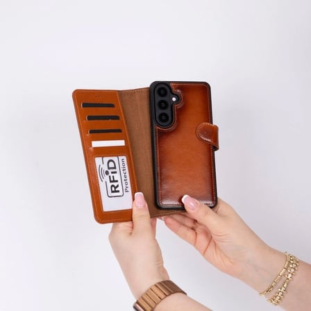 Samsung Galaxy S26 Uyumlu Manyetik Hakiki Deri Cüzdan Kılıf ,Cüzdan Taşımaya Son, Kredi Kart Yuvalı, RFID Güvenlik