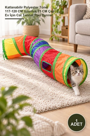 1 Adet Kedi Oyun Tüneli – Katlanabilir Polyester Tünel 117-120 CM Uzunluk 25 CM Çap Ev İçin Cat Tunnel Play Tunnel