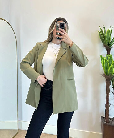 Kadın Haki Bel Bağlamalı Blazer Ceket