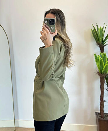 Kadın Haki Bel Bağlamalı Blazer Ceket