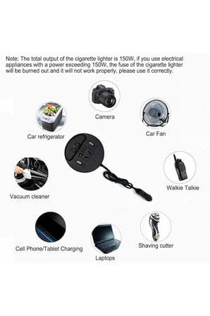 Araç Güç İnvertörü Şarj Cihazı 12-24V 150W 220V Çip Korumalı 2 Adet USB 2 Adet Type-C 3.1A