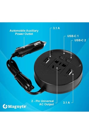 Araç Güç İnvertörü Şarj Cihazı 12-24V 150W 220V Çip Korumalı 2 Adet USB 2 Adet Type-C 3.1A