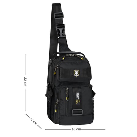 4912 Su Geçirmez Çok Bölmeli Siyah Çapraz Unisex Göğüs ve Mini Sırt Çantası (Body Bag)