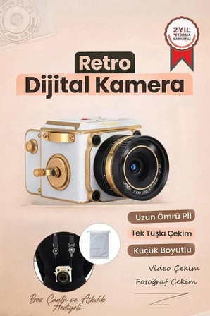 Delux Serisi Vlog Hediyelik Görsel Vintage Dijital Kamera CMR48 Beyaz