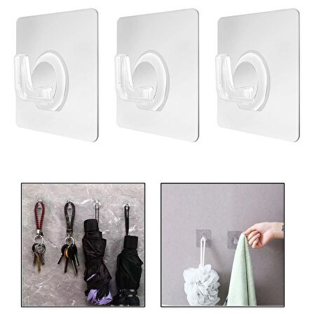 Microcase Kendinden Yapışkanlı Banyo Mutfak Eşya Havlu Vb Ürün Askılığı - ŞEFFAF AL4835 3 Adet