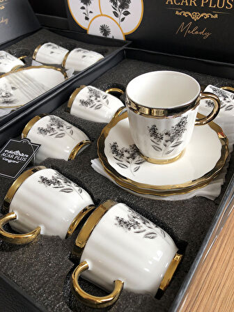 Acar Melody 6 Kişilik Porselen Kahve Fincanı Takımı 90 ml 5142 Gold Model-3