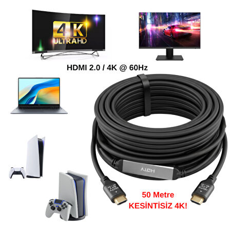 GABBLE 50 Metre HDMI 2.0 4K 60Hz Aktif Sinyal Yükseltici Kablo | Altın Uçlu Ultra Uzun Mesafe