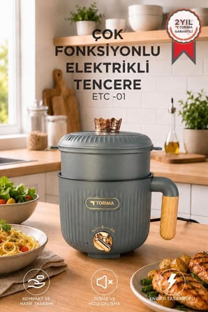 Yemek Aleti Mutfak Cihazı Sıcak Tutucu Çok Fonksiyonlu Elektrikli Tencere 1.6L ETC01 Antrasit