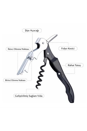 4 Adet Garson Tipi Tirbuşon – Çok Fonksiyonlu Katlanabilir Profesyonel Metal Folyo Kesici Şişe Açacağı Sommelier Waiter Corkscrew