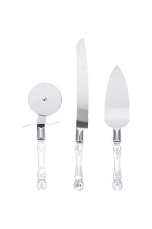5 Adet Servis Seti – 3 Parça Pizza Kesici, Dişli Bıçak Ve Servis Spatulası, Şeffaf Saplı Paslanmaz Mutfak Seti Pizza Cutter