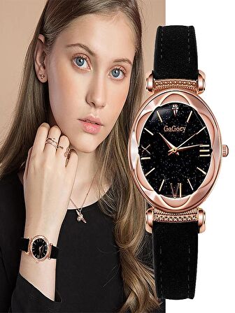 Gogoey Kadın Kol Saati Lüks Moda Şık Trend Bayan Takı Saat Siyah Rose Gold