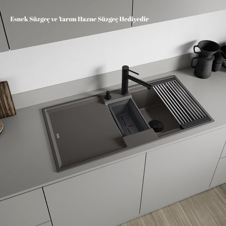 Blanco ADIRA 6 S Granit Evye, Tartufo Renk, Tezgah Üstü, Çift Yönlü, 1.5 Hazneli, 100x50 cm