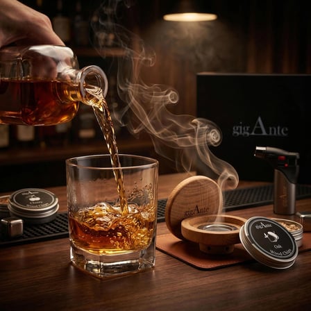 gigAnte Black Kokteyl & Viski Tütsüleme Seti – 4 Farklı Aromalandırma Talaşı , Jet Çakmak, Çelik Buz