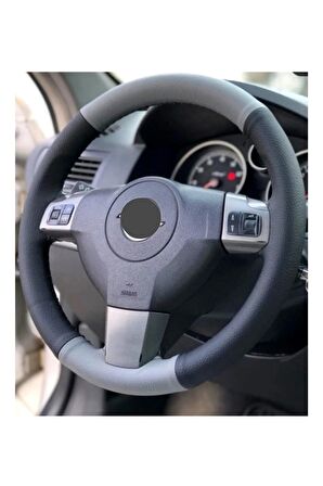 Opel Astra G Uyumlu Dikmeli Direksiyon Kılıfı Iki Renkli Gri-Siyah