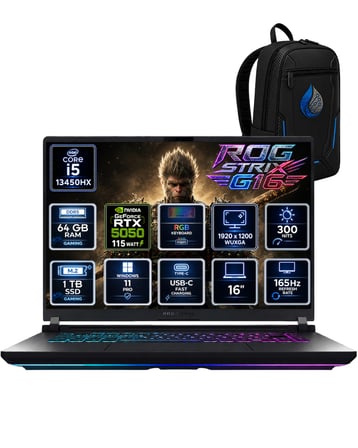 ASUS ROG Strix G16 Intel Core i5-13450HX 64 GB DDR5 1 TB SSD RTX 5050 8GB 16'' WUXGA IPS 165Hz Windows 11 Pro Oyuncu Dizüstü Bilgisayar G615JH-N3112RNP22