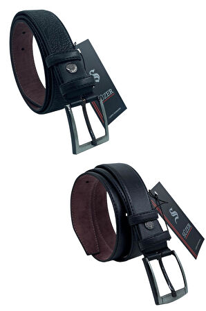 2'li Set Çocuk Boy Suni Deri 3 cm.lik Garson Klasik Kemer - Siyah Düz ve Desenli