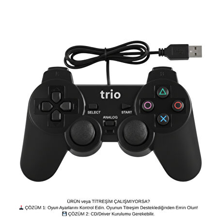 Trio TR-900 Çift Titreşimli (Double Vibration) USB PC Gamepad Joystick