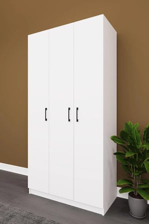 Asra Trend MDF 3 Kapaklı Gardırop - 90×180×47cm, 5 Raflı Düzenleyici Çok Amaçlı Dolap, G-07