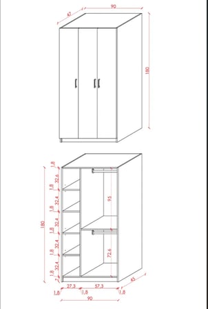 Asra Trend MDF 3 Kapaklı Gardırop - 90×180×47cm, 5 Raflı Düzenleyici Çok Amaçlı Dolap, G-07