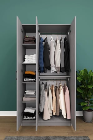 Asra Trend MDF 3 Kapaklı Gardırop - 90×180×47cm, 5 Raflı Düzenleyici Çok Amaçlı Dolap, G-07