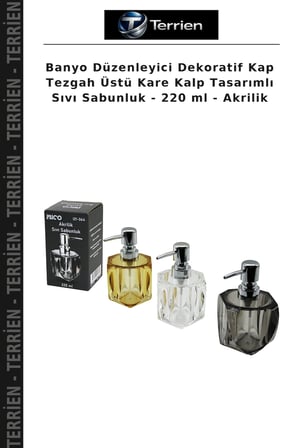 Banyo Düzenleyici Dekoratif Kap Tezgah Üstü Kare Kalp Tasarımlı Sıvı Sabunluk - 220 ml - Akrilik