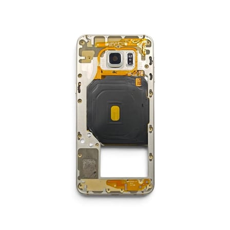 G928 Orta Kasa Galaxy S6 Edge Plus Uyumlu Beyaz Renk Orta Kasa Çerçeve + Ses Açma ON OFF Tuş Plastik Kamera Camı ve Hoparlör Gümüş