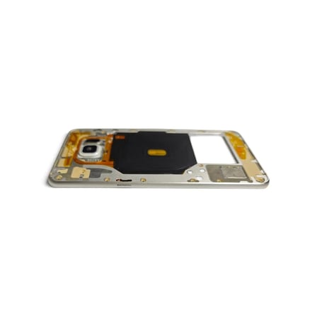 G928 Orta Kasa Galaxy S6 Edge Plus Uyumlu Beyaz Renk Orta Kasa Çerçeve + Ses Açma ON OFF Tuş Plastik Kamera Camı ve Hoparlör Gümüş