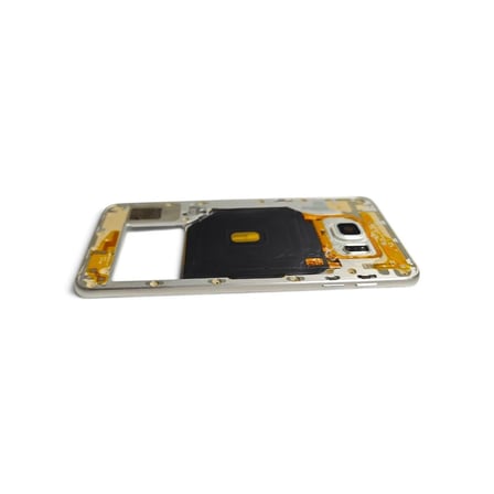 G928 Orta Kasa Galaxy S6 Edge Plus Uyumlu Beyaz Renk Orta Kasa Çerçeve + Ses Açma ON OFF Tuş Plastik Kamera Camı ve Hoparlör Gümüş