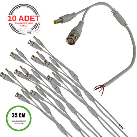 BNC + DC Power Jack Pigtail Kablo 35CM – 5 Uçlu Hazır Kamera Bağlantı Seti – CCTV Güvenlik Sistemi İçin - 10 Adet