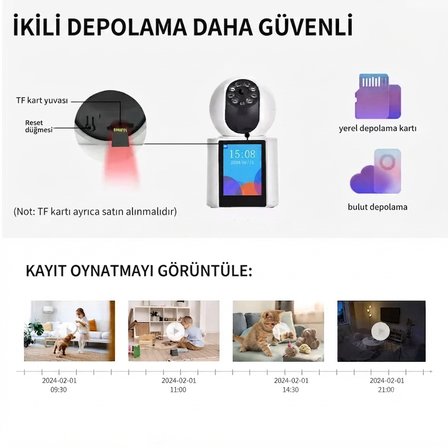ApronX 2K WiFi Akıllı Bebek Güvenlik Kamerası Ekranlı 360° PTZ Hareket Takip Type-C 5V