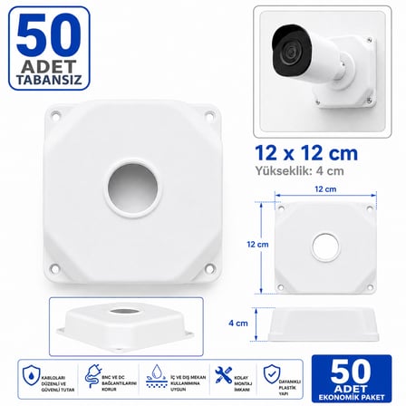 VOREX 50 Adet 12x12 cm Tabansız Kamera Buatı Beyaz Montaj Kutusu Bullet Dome IP Uyumlu