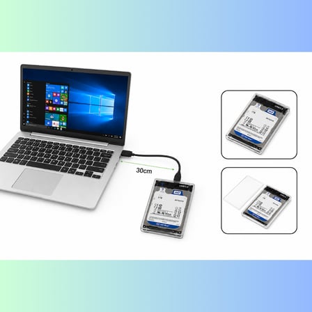 Gabble 2.5" HDD SSD Kutusu USB 3.0/3.1 SATA Harici Disk Kutusu Şeffaf Kasa 5Gbps 30cm Kablo
