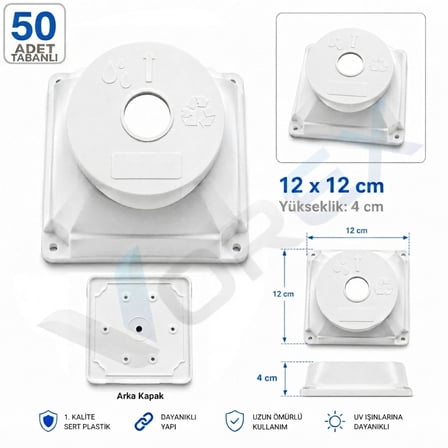 VOREX 50 Adet 12x12 cm Kare Kamera Buatı Beyaz Sert Plastik UV Dayanıklı Arka Kapaklı