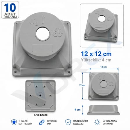 VOREX Kamera Buatı 10 Adet 12x12 cm Gri Kare Sert Plastik UV Dayanıklı Arka Kapaklı