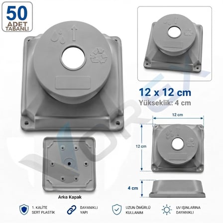 VOREX Kamera Buatı 50 Adet 12x12 cm Gri Kare Sert Plastik UV Dayanıklı Arka Kapaklı
