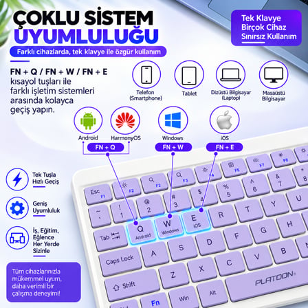 PL-388 Bluetooth Türkçe Q Mini Klavye Mouse Seti Şarjlı Klavye Pilli Mouse