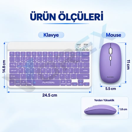 PL-388 Bluetooth Türkçe Q Mini Klavye Mouse Seti Şarjlı Klavye Pilli Mouse