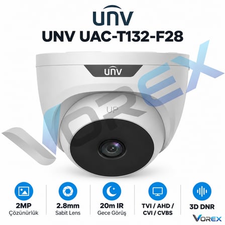 UNV UAC-T132-F28 2MP 1080P 2.8mm 20m IR Gece Görüşlü Analog Turret Dome Güvenlik Kamerası