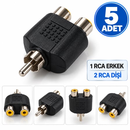 5 Adet RCA 1 Erkek 2 Dişi Y Splitter Çoklayıcı Jak Ses Video Dönüştürücü Adaptör