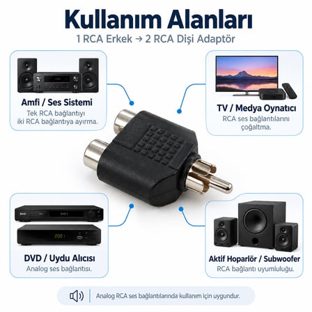 5 Adet RCA 1 Erkek 2 Dişi Y Splitter Çoklayıcı Jak Ses Video Dönüştürücü Adaptör