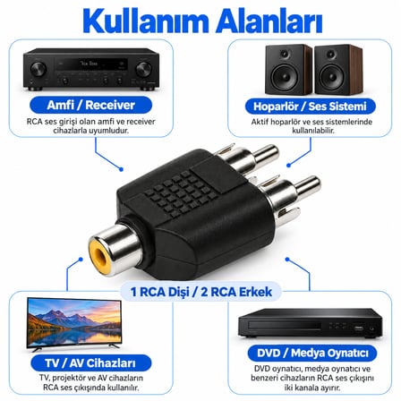 5 Adet RCA 1 Dişi 2 Erkek Y Splitter Çoklayıcı Ses Video Dönüştürücü Adaptör