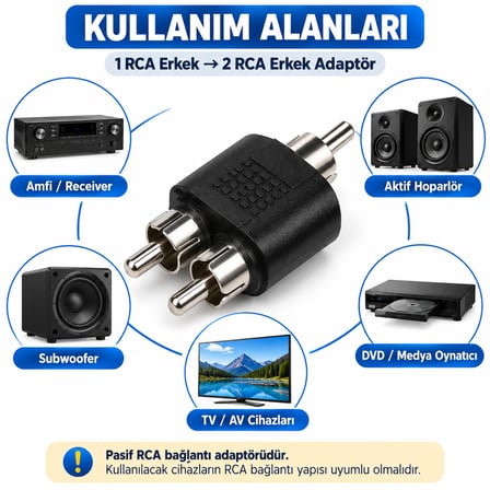 5’li RCA Erkek Erkek Adaptör AV Ses Görüntü Çevirici Ara Konnektör