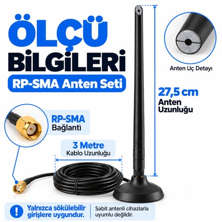 Platoon LJ-3M-002 RP-SMA Anten Seti 27,5 cm Anten 3 Metre Kablo Masaüstü Taban