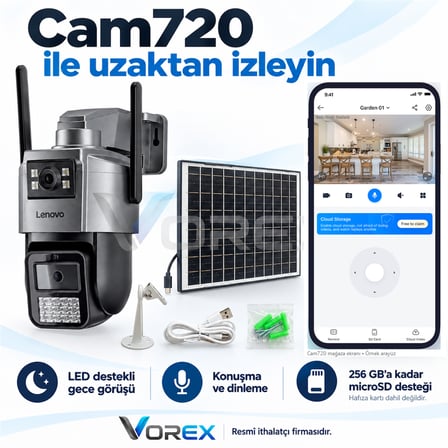 Lenovo G4S4 4G SIM Kartlı Güneş Panelli PTZ Güvenlik Kamerası 3MP+3MP Çift Lens AOV