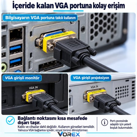 VGA Erkek Dişi 15 Pin Mini Ara Adaptör Port Uzatma Aparatı Vidalı Bağlantı 1 Adet