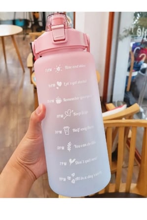 Özel Üretim Sporcu Suluğu Zaman İşaretli Kap Büyük Matara Günlük Motivasyon Su Matarası 2 Litre
