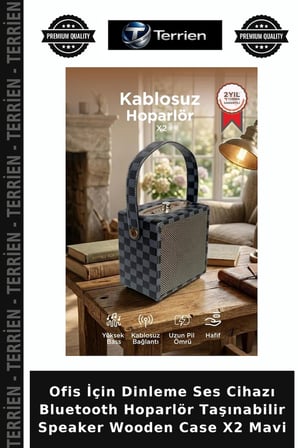 Ofis İçin Dinleme Ses Cihazı Bluetooth Hoparlör Taşınabilir Speaker Wooden Case X2 Mavi