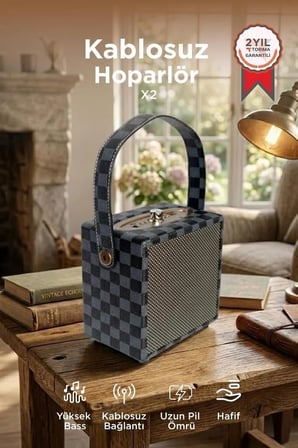 Ofis İçin Dinleme Ses Cihazı Bluetooth Hoparlör Taşınabilir Speaker Wooden Case X2 Mavi